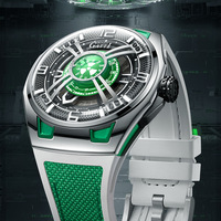 Montre squelette automatique mécanique de luxe pour homme BG5803 avec bracelet en cuir, boîtier en acier inoxydable, lumineuse, résistante à l'eau 5 bars, sport