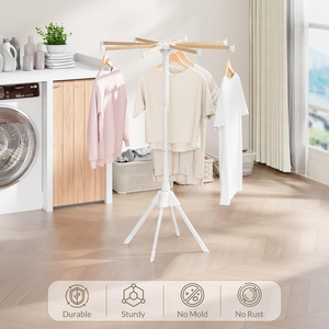 Octopus Folding Bamboo Cloth Drying Rods Floor <b>Standing</b> Clothes Drying Rack Tripod Wooden <b>Laundry</b> Hanger - Product Image 3