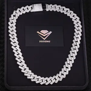 Never Fade Luxury Heavy Baguette Moissanite diamond 19mm Real S925 Cuban LInk Chain For Male