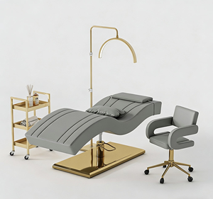 High Quality Salon Furniture Black Gold Cosmetic Salon Bed Set Luxury Modern Height Adjustable Eye Lash Bed with Chair - Product Image 2