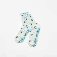 Chaussettes de Pilates élégantes mi-mollet à motif floral, respirantes, antidérapantes, avec logo personnalisé, plusieurs tailles pour l'automne - Spandex/Polyester/Coton