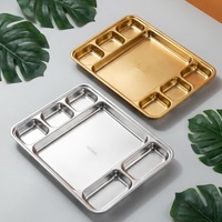 Plat rectangulaire commercial classique LQ en acier inoxydable 304 monobloc durable, multi-compartiments, pour trempette BBQ coréenne et boulettes dorées