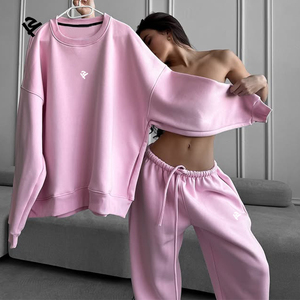Completo da donna oversize rosa casual con felpa e joggers, <span class=keywords><strong>tuta</strong></span> sportiva 2 pezzi per il tempo libero e la palestra - Product Image 1