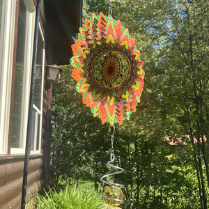 Carillons éoliens 3D suspendus Spinner <span class=keywords><strong>Mandala</strong></span> l'arbre de vie rotatif en acier inoxydable motif géométrique décoration de jardin à la maison - Product Image 6