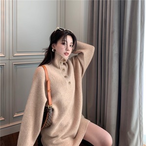 Suéter liso para mujer con solapa de punto Top informal para Otoño Invierno ropa cálida para mujer 6355 # - Product Image 3