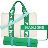 Lot de 3 grands sacs de transport pour Mahjong américain, organisateur de rangement portable avec support amovible pour accessoires (vert)