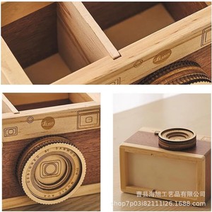 Soporte de madera para bolígrafos con forma de cámara, organizador cuadrado para escritorio de oficina, caja de almacenamiento para lápices, reglas, uso en el hogar y la oficina - Product Image 5