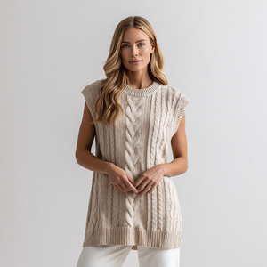 Estilo Casual <span class=keywords><strong>Chunky</strong></span> cabo camisola colete respirável tecido de malha feminino com logotipo frontal camadas de alças amigável - Product Image 3