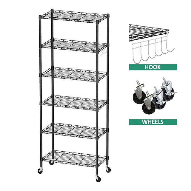 Adjustable Wire Shelving Unit Lightweight Mobile Metal Storage Rack with Casters for Home Pantry Bathroom Warehouse