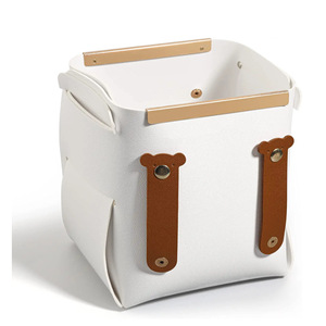 Nordic style desktop leather gold-rimmed <b>storage</b> basket, makeup brush holder, <b>remote</b> <b>control</b> holder, entryway key box - Product Image 4