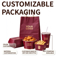 Ensemble d'emballages pour hamburgers personnalisés, recyclables et imperméables, avec doublure en éponge, logo personnalisé, boîte à hamburgers assortie, sac en papier à emporter pour hamburger
