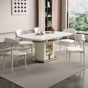 Set di Tavolo da Pranzo Allungabile in Marmo e Legno con Sedie, Design Moderno e Lussuoso per 4-6 Persone, Arredamento Bianco per Sala da Pranzo e Cucina - Product Image 2