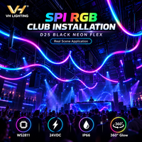 D25 IP66 Noir 360 °   Tube LED à pixels adressables étanche SPI RGB Neon Flex 24V WS2811 pour l'éclairage d'événements commerciaux