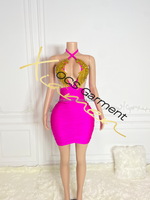 Robe de soirée sexy Ocstrade Fashion Design en strass dorés, style licou, ajourée, froncée, courte, pour club et fête