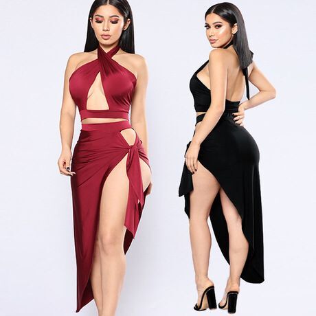 Новое поступление, женское платье с лямкой на шее и высоким разрезом, сексуальное платье для ночного клуба