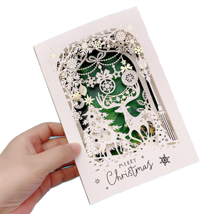 Carte de vœux de Noël 3D pop-up en forme d'église, sérigraphiée, en carton duplex gaufré, découpée au laser et teintée - Product Image 1