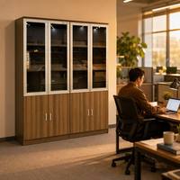 Meuble de rangement de bureau modulaire en bois personnalisable, avec panneau supérieur en verre, bibliothèque inférieure et armoire de classement à 8 portes, pour usage domestique et professionnel, OEM en gros
