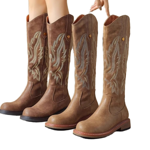 Bottes hautes en PU à bout pointu pour femmes, talons hauts, chaussures de mode automne-hiver - Product Image 1
