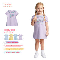Robe pour filles en coton 100% personnalisée certifiée CPC et CPSIA, dentelle, col Peter, broderie, nœud, pour enfants en bas âge, été, 2-10 ans