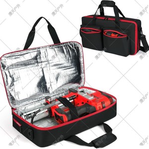 Sac à outils portable avec rangement pour pistolet à graisse, doublure en nylon, tissu Oxford, noir et rouge, sac de transport pour chargeur de batterie - Product Image 2