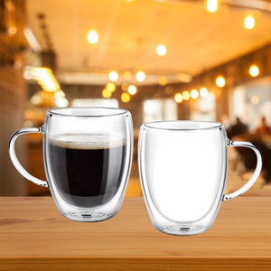 Ensemble de 2 gobelets <span class=keywords><strong>en</strong></span> verre à double paroi isolés - Durable, transparent, résistant à la chaleur, design moderne, grande capacité, tasses à café - Product Image 2