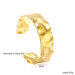 Punk Gold Plated Women's Trendy Cuff <strong>Bangle</strong> <strong>Bracelet</strong> Hollow Textured Leaf Chunky Wide Adjustable for Parties - Product Image 4