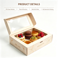 Boîte en papier kraft à couvercle rabattable avec fenêtre en PVC, imprimé géométrique, pour gâteaux de célébration – Vente directe usine
