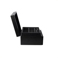 Boîte de rangement en bois MDF rectangulaire, multi-couches, noir mat, avec logo estampé or, fabriquée à la main, avec tiroir, personnalisable