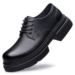 Chaussures Derby pour hommes, style britannique, noires, en cuir, à lacets, à semelle plateforme, à bout large, décontractées, habillées, professionnelles, tendance, pour le printemps - Product Image 5