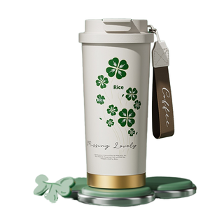 <span class=keywords><strong>Thermos</strong></span> à café en acier inoxydable à quatre feuilles de trèfle, isolation sous vide, doublure en céramique, design à double paroi portable, 6 à 12 heures - Product Image 1