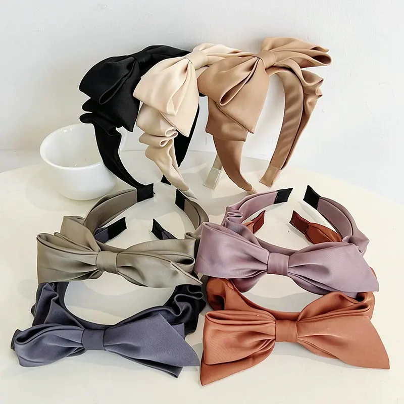 7 Colors High End Satin Hairband Oversized Double Layer Bow Headband Custom Girls Hair Accessories