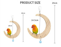 Jouet pour oiseaux en bois en forme de lune, perchoir pour perroquet avec clochette, miroir en bois pour oiseaux, accessoire suspendu pour cage pour petits et moyens oiseaux