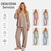 Sweethoney – ensemble pyjama en gaze double couche pour femmes, pull fin à col en v, ensemble en coton ample, Simple et élégant, printemps-été