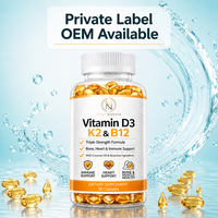 Capsules de Vitamine D3 K2 B12 en Gélules Molles à Base d'Huile de Coco pour Adultes, Marque Privée Naturelle, Logo Personnalisé, Vente en Gros, Nutrition OEM ODM