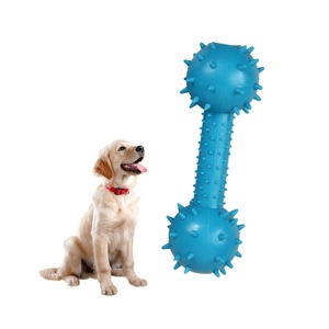 Tpr Barbell Dog Chew Toy With Spikes Teeth Cleaning Sound Making Large Blue - Product Image 5