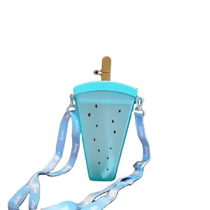Tragbarer eisbecher in Popsicle-form Wassertasse für Mädchen 320 ml Plastik-Wasserflaschen mit niedlichem Wassermelone-Eisdesign und Strohhalm,