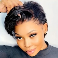 Perruque Bob Courte Pixie Droite 100% Naturelle avec Raie Latérale Transparente 13x4 en Dentelle Frontale, Cheveux Humains Brésiliens pour Femmes - Vente en Gros