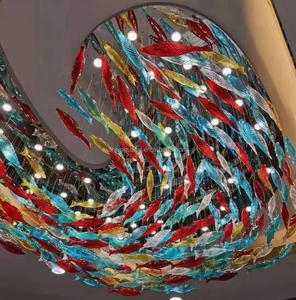 호텔 몰 거실에 대한 사용자 정의 대형 유리 비행 물고기 샹들리에-바 카운터 장식 조명을위한 예술적 펜던트 램프 - Product Image 5