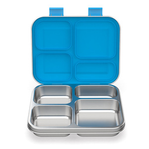 Boîte à lunch en acier inoxydable 257x200x45mm, boîte bento 4 compartiments, compatible micro-ondes, pour enfants et étudiants - Product Image 2