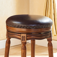 Meubles de bar en bois antique, chaise de bar en bois vintage avec revêtement en cuir et tissu