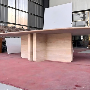 Tavolo da Pranzo Moderno in Travertino con Gambe a L Regolabili Design Portatile - Product Image 1