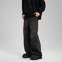 Jean droit noir délavé style rétro pour homme, marque de mode urbaine, design de créateur