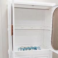 Armoire de rangement suspendue à deux portes ouvertes à 4 niveaux en plastique blanc pour enfants et bébés avec tiroir