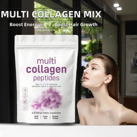 Poudre de peptides de collagène multi-sources OEM hydrolysée de types I, II, III, V, X avec biotine, vitamine C et acide hyaluronique pour la peau, les cheveux, les ongles et les articulations