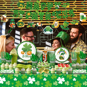 Assiettes à motif trèfle porte-bonheur vert et à carreaux, idéales pour la Saint-Patrick et les fêtes d'anniversaire sur le thème irlandais - Product Image 4