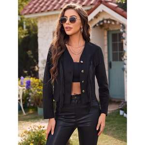 เสื้อแจ็คเก็ตหนังกลับเทียมทรงครอปสำหรับผู้หญิง รุ่นคัสตอม 2026 แขนยาว คอวี แฟชั่นฤดูใบไม้ร่วง - Product Image 3