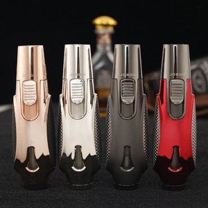 Briquet à double flamme droite au butane avec fenêtre de niveau de carburant visible, torche coupe-vent rechargeable en alliage de zinc pour cadeaux promotionnels en gros - Product Image 3