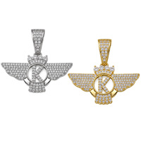 Pendentif Lettre K Aigle Couronné en Alliage, Collier Aile Sertie de Strass, Bijoux Hip Hop, En Stock, Vente en Gros