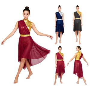 Tenue de danse de salon pour femmes, robe de danse lyrique, justaucorps métallisé, robe pour la louange, la prière et les spectacles de danse liturgique - Product Image 1