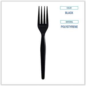 Cubiertos Desechables de Poliestireno Negro Resistente, Tipo Tenedor, Empaquetados Individualmente, 1000 Unidades por Caja - Product Image 6